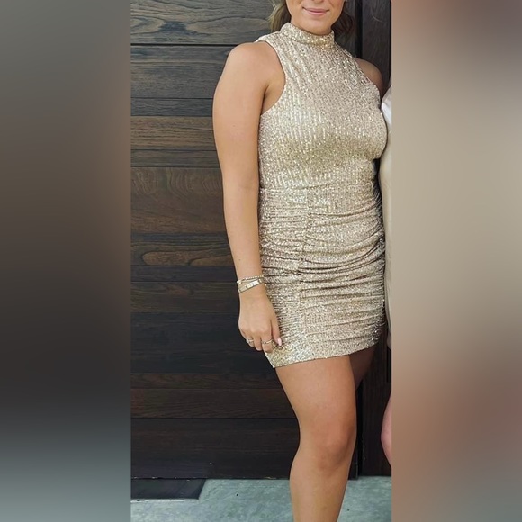 Hello Molly Open Back Gold Sequin Mini Dress - Picture 2 of 2